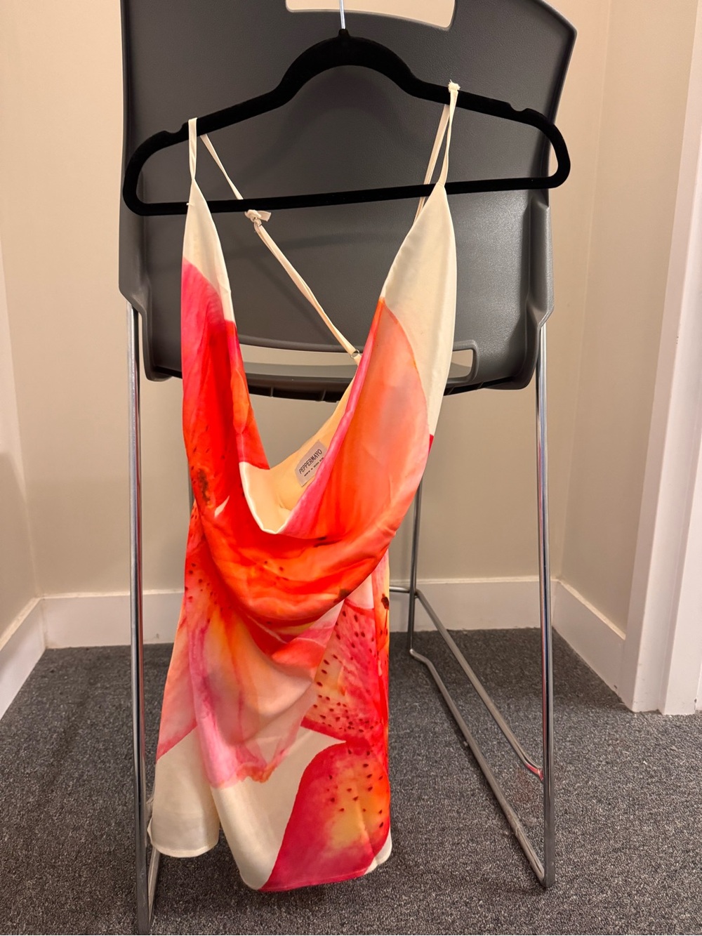 Peppermayo Floral Mini Dress in Cream and Pink-Orange
